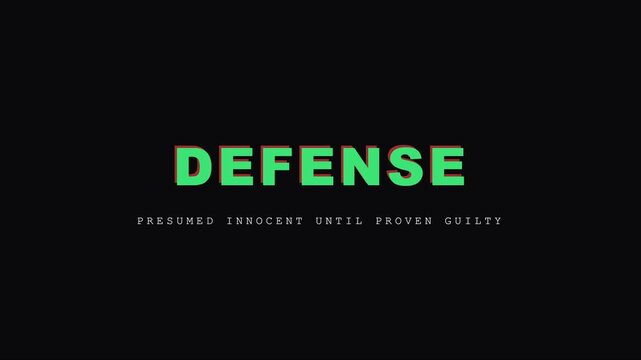 Defense presumed innocent until proven guilty legal concept text animation 4k