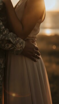 Couple Embracing at Sunset in a Romantic Setting, concept of love and connection