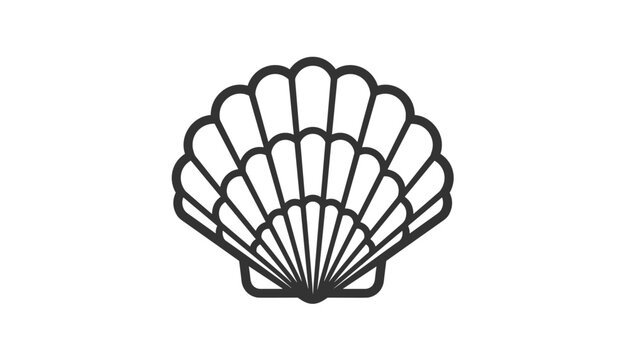 Minimalist line art illustration of a classic ribbed scallop seashell icon isolated on a clean white background.