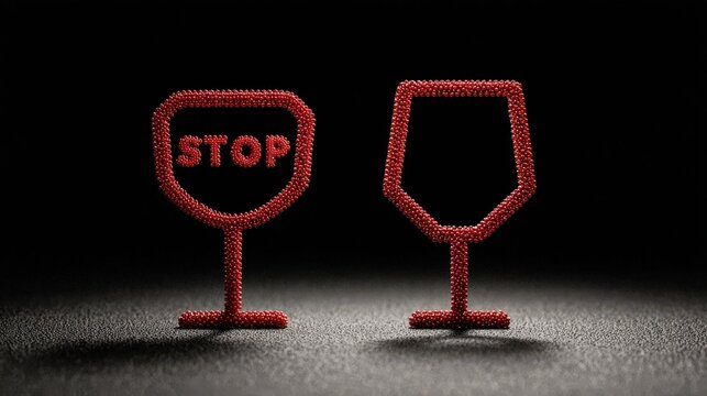 Stop Alcohol Sign and Empty Glass