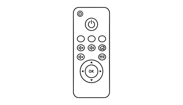 Minimalist black line art illustration of a modern remote control device isolated on a white background.