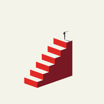 Business woman leadership vector concept. Symbol of corporate career growth, future strategic vision, and professional success. Minimal design eps10 illustration.