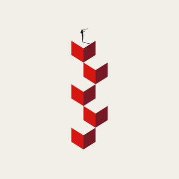 Business career growth vector concept. Symbol of leadership vision, corporate strategy, future ambition, and professional success. Minimal design eps10 illustration.