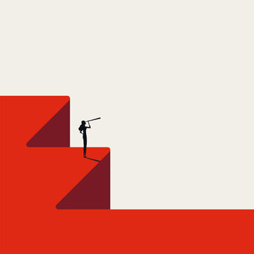 Business exploration vector concept. Symbol of female leadership, future vision, corporate strategy, and new opportunity. Minimal design eps10 illustration.