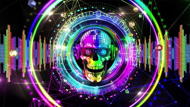 Disco Neon Skull Background