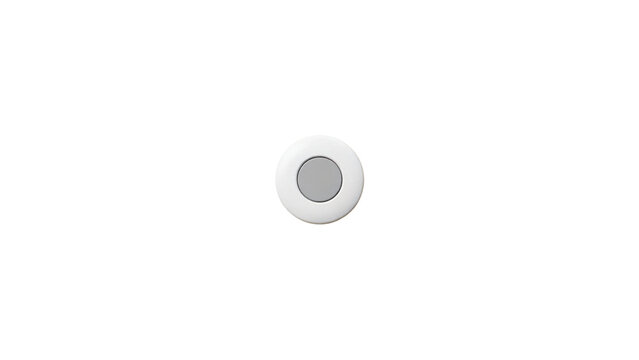 White circular push button with a grey center disc and smooth beveled edge isolated on a transparent background