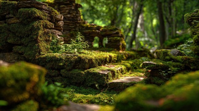 Mossy Ancient Ruins in a Lush Forest Setting