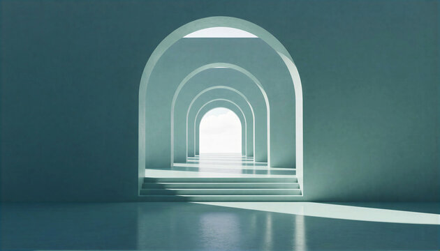 Abstract architectural corridor with receding arches