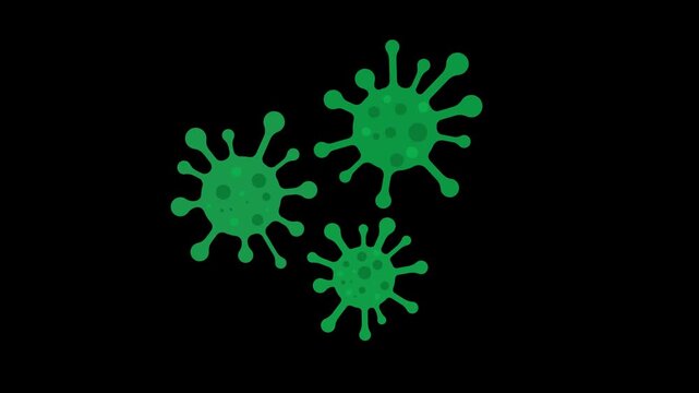 Green rotating virus cells animation. Isolated medical bacteria icon graphics. Perfect for scientific video concepts.