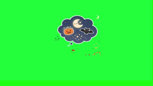 Cute halloween thought bubble with pumpkin bat moon and stars 