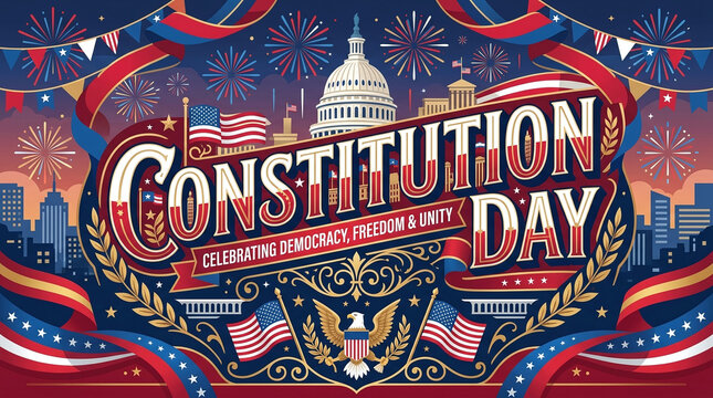 Constitution day celebration illustration with patriotic symbols
