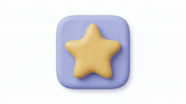 Cute 3D star icon on blue background, pastel yellow five pointed star, rounded square button, modern vector graphic design element, marketing symbol, like rating, navigation
