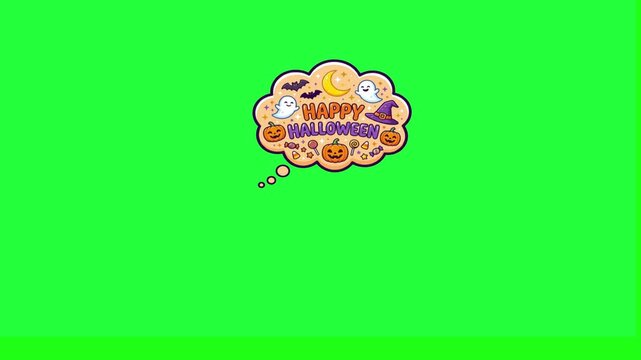 Happy halloween thought bubble with cute ghosts pumpkins moon witch 