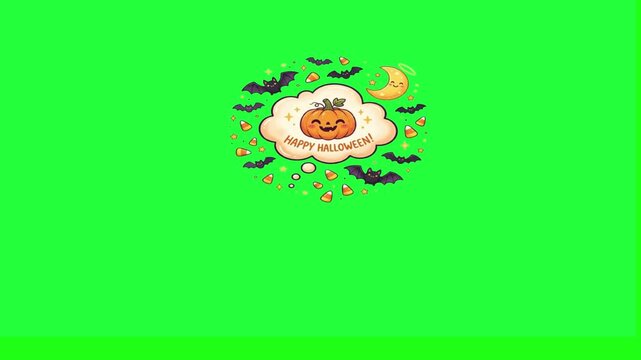 Cute halloween pumpkin with bats moon candy corn thought bubble