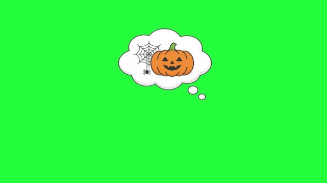 Halloween pumpkin spider web thought bubble animation spooky 