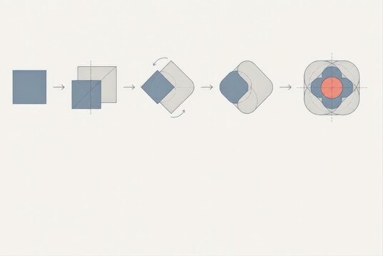 Logo design geometric shape transformation on a minimal grid background