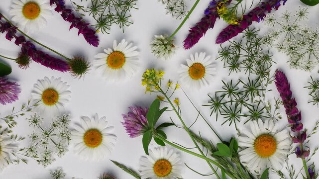 Wild Daisies Clover And Queen Anne's Lace Flat Lay Arrangement