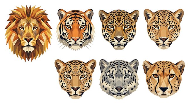 Low poly big cat portraits