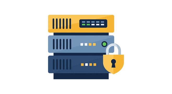 Secure Server Rack with Padlock for Cybersecurity, Cloud Computing, Web Hosting, and Data Protection Concept
