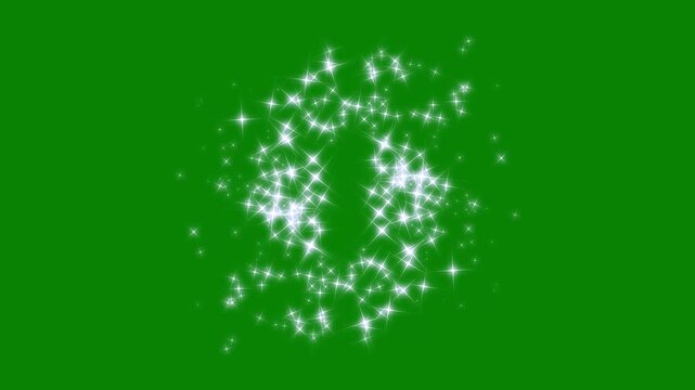Smooth twinkling star glitter line animation with glowing white particles magical sparkle dust fairy doodle stars shimmering starlight trail overlay motion green screen, 4k loop