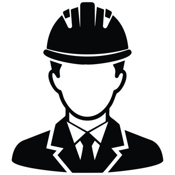 Engineer man avatar in hard hat wearing a formal business suit and necktie silhouette.