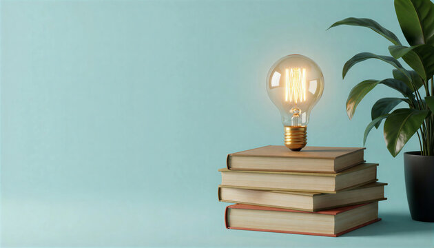 Light bulb on a stack of books