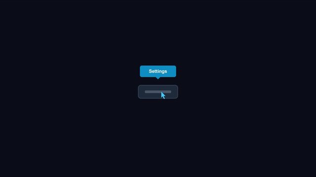 Settings menu button click interaction with cursor animation for user interface and web development projects 4k