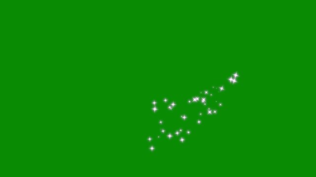 Glittering star dust trail sparkling particles, magic sparkles glitter line stars, magic dust, pixie dust path, fairy dust wand glitter stars trail transition on green screen. 4k
