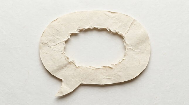 Circular textured paper speech bubble frame with, a round speech bubble cut