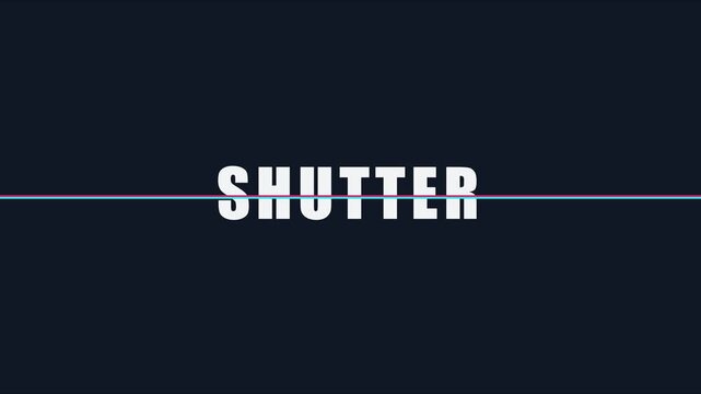 Shutter glitch text animation with dynamic digital distortion effects on dark 4k background