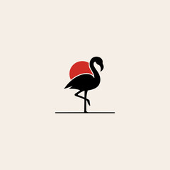 Naklejka premium Sunset flamingo logo template, sleek vector icon for tropical and vacation brand.