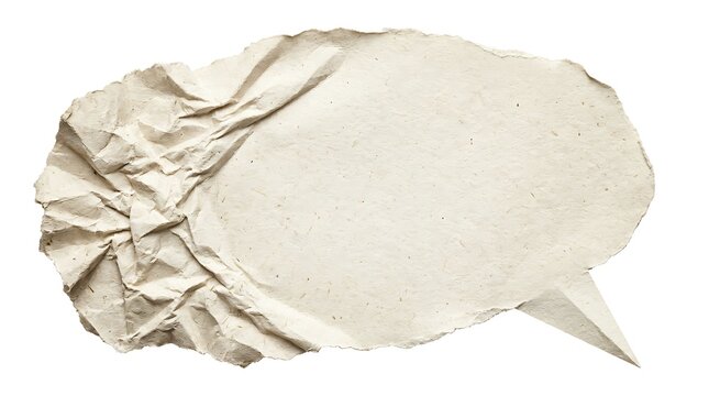 Creased white paper speech bubble isolated on a plain background with wrinkled