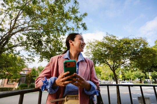 Phone Looking Ahead Business Woman