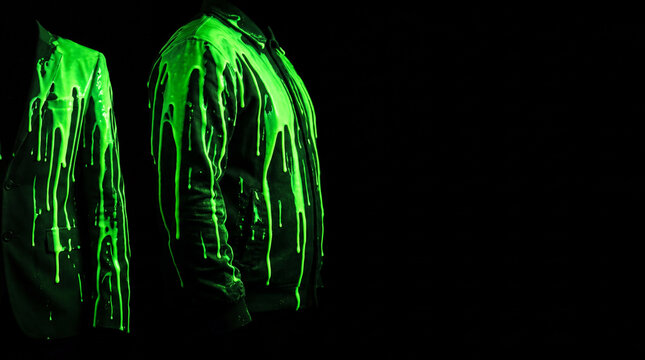 Neon cyberpunk halloween inclusive representation glowing green garment in darkness evokes mysterious alternative fashion