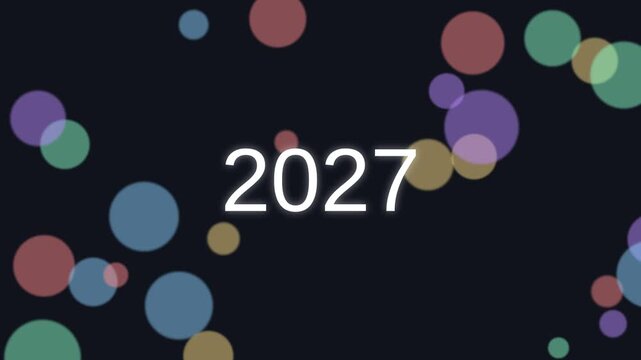 Celebratory Motion of Colorful Bubbles and Confetti for New Year 2027 Celebration.