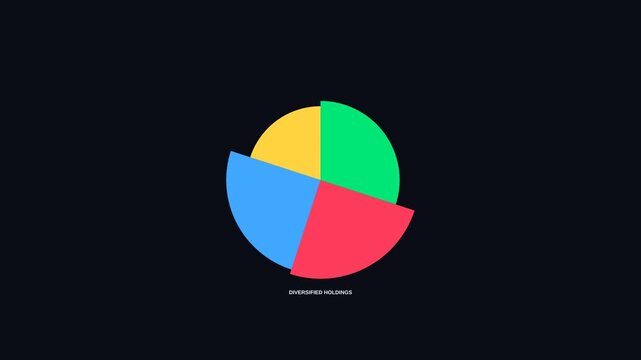 Dynamic motion of colorful pie chart segments in animated infographic video for data visualization.
