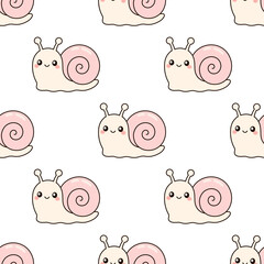 Cute cartoon pink snail seamless pattern background, happy slow animal repeating tile print art  © เหนือ เมฆ