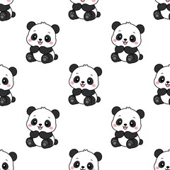 Cute cartoon baby panda seamless pattern background, happy giant panda repeating tile print art  © เหนือ เมฆ