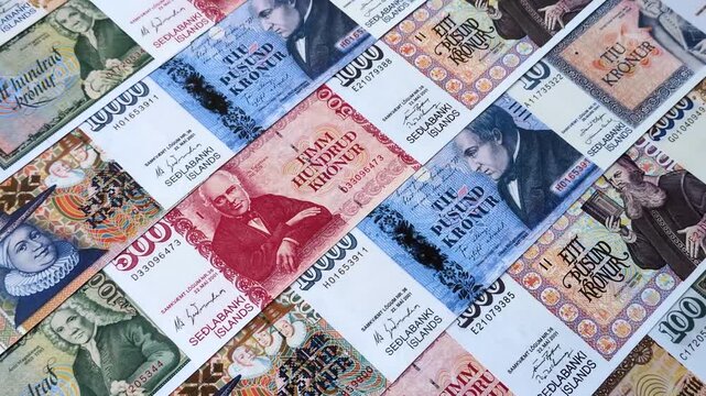 Iceland, Icelandic paper banknotes krona for settlements and financial transactions. Icelandic krona