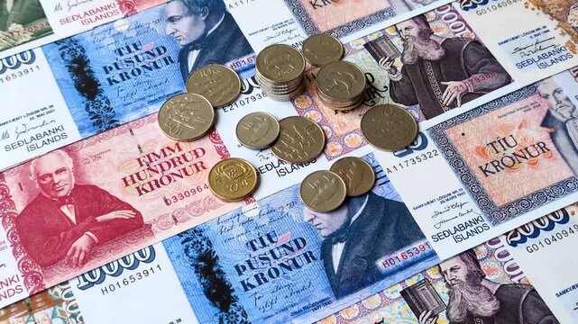 Iceland, Icelandic paper banknotes krona for settlements and financial transactions. Icelandic krona