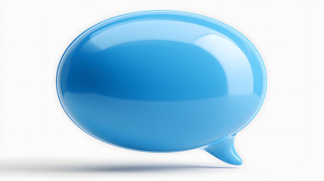 Blue three dimensional speech bubble rests on a white surface
