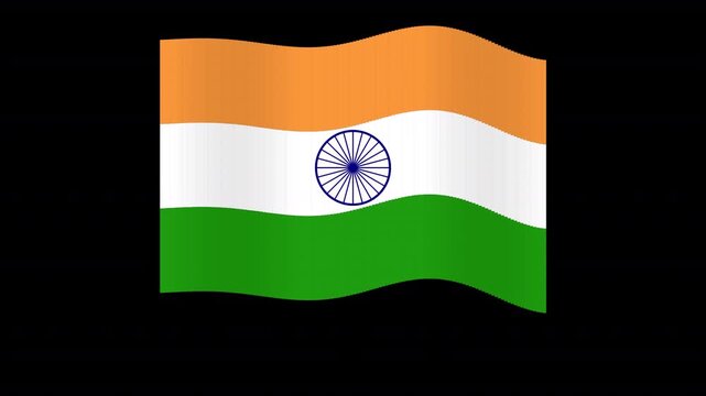 Waving national flag of india with saffron white and green colors featuring the blue wheel symbol isolated on a simple Transparent  background
