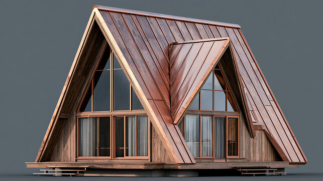 A frame house with copper roof isolated on gray background architectural rendering