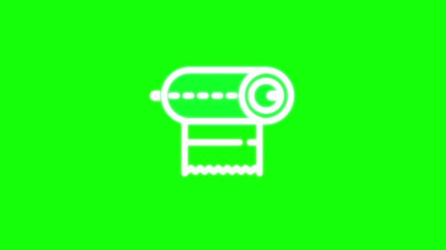 Abstract White receipt printer icon with glowing outline and paper roll, digital cash register interface, modern technology symbol on black background,  