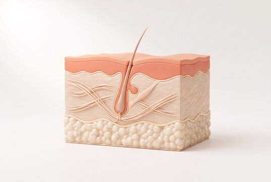Dermis Model of Skin Cross Section with Hair Follicle 3D Render
