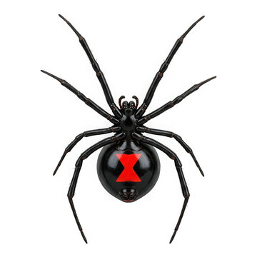 Black widow spider with red hourglass mark isolated on transparent background isolated on transparent background