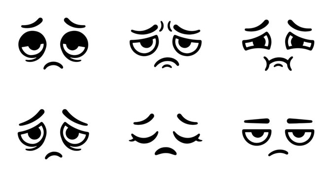 Sad Face Vector Icons, Melancholy Expressions Set, Disappointment Emotions, Gloomy Mood Graphics, Unhappy Character Faces, Vector Art Collection