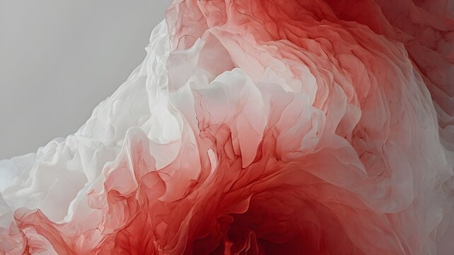 Soft white and red gradient flowing silk fabric chiffon wave cloud texture 3D render artwork backdrop for corporate stock photo presentation website background header element