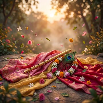 Eternal Radha Krishna Love Represented Through Sacred Indian Symbols
