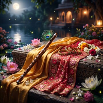 Eternal Radha Krishna Love Represented Through Sacred Indian Symbols